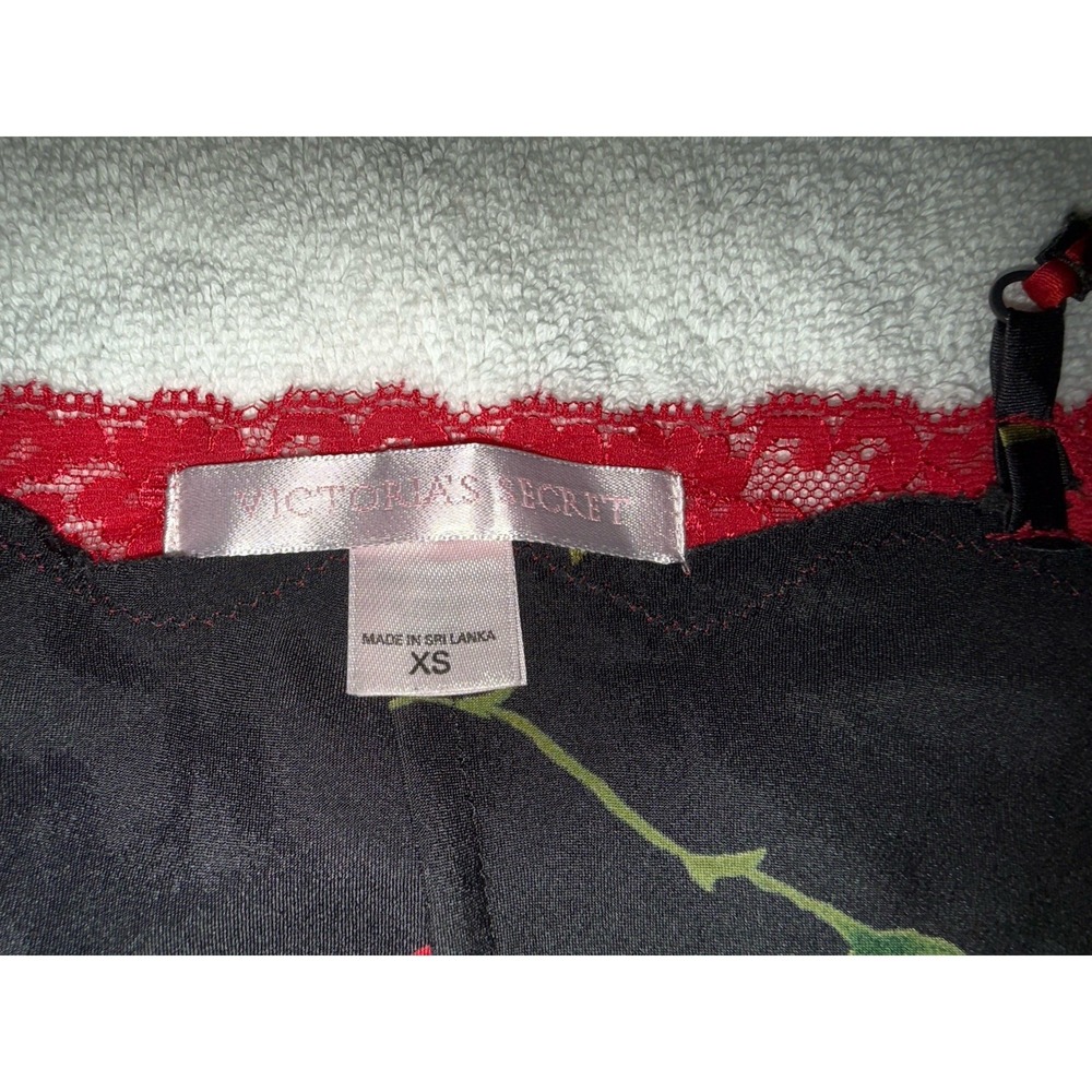 Victorias Secret Women's Slip Dress Black W/Red Flowers/Lace Size XS - Picture 3 of 7